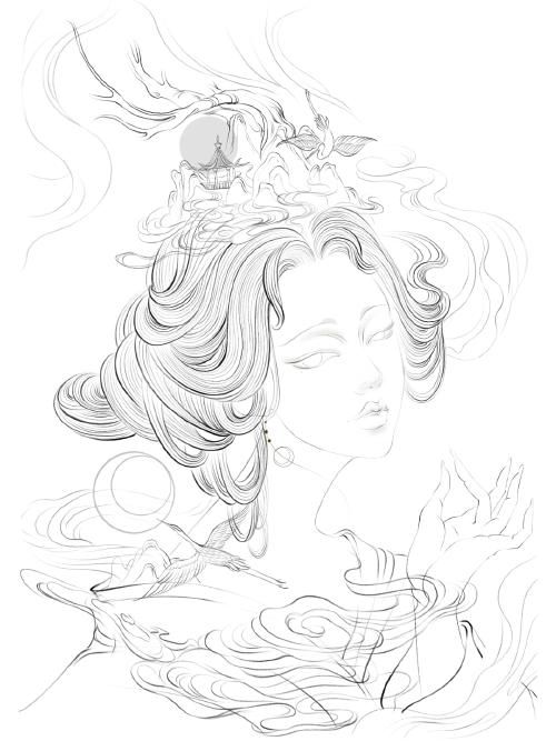 古风插画古风插画中的仙气鹅蛋脸少女