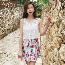 bylure韩版清新少女保守连体碎花比基尼遮肚修身显瘦温泉泳衣女