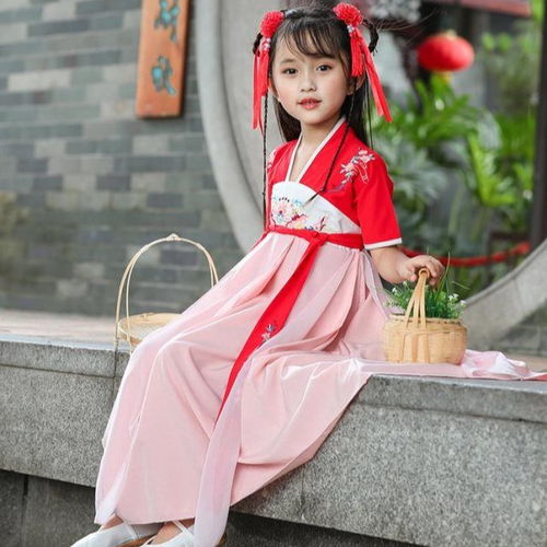 儿童汉服女童古装超仙公主轻纱古风飘逸中大童改良版短袖襦裙夏季