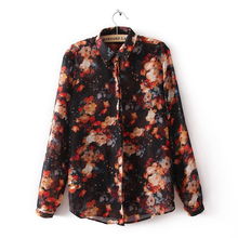 13年春季新款女装topshop同款水墨印花宽松透视雪纺衬衫