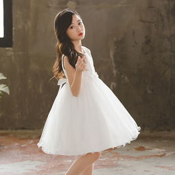 女童仙气甜美公主裙小女孩白色蕾丝网纱蓬蓬裙婚礼演出主持人礼服,一品好特惠