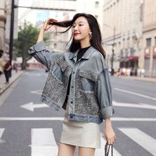 秋季流行网红复古春秋牛仔外套女宽松韩版ins潮夹克勾花镂空单件