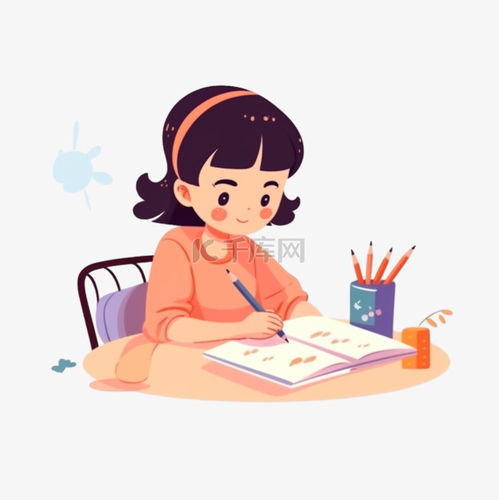 写作业学生认真小女孩努力卡通可爱素材图片免费下载千库网