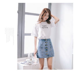 夏季新品女装韩版排扣a字裙爆款牛仔半身短裙女