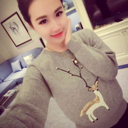 2015冬季爆款韩版小鹿卡通图案套头针织衫女式宽松显瘦女式毛衣