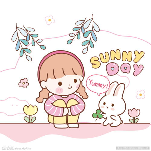 可爱女孩和兔子插画设计图卡通设计