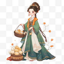 中秋节古代美女月饼卡通手绘元素素材图片免费下载千库网