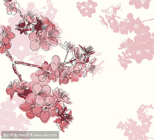 与花樱桃复古花卉背景retrofloralbackgroundwithaflowersakuraillustration