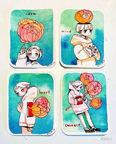 插画水彩小清新的动漫小卡片