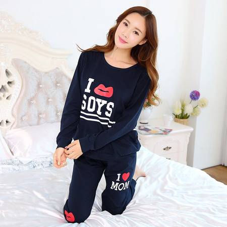 春秋季睡衣休闲圆领女士长袖长裤棉质韩版大码女装卡通套装家居
