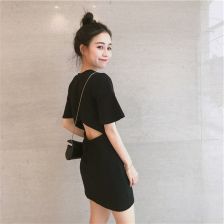 2017新款夏季女装韩版修身a字裙chic性感露背裙子显瘦红色连衣裙