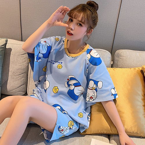 睡衣女夏季纯棉套装韩版可爱卡通少女清新学生短裤短袖家居服