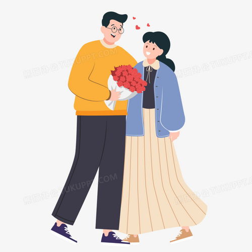 手绘扁平男生送女生玫瑰花免抠元素png图片素材免费下载手绘png30003000像素熊猫办公