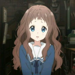 动漫里茶色波浪长发蓝色眼睛刘海在眉毛上面的女孩
