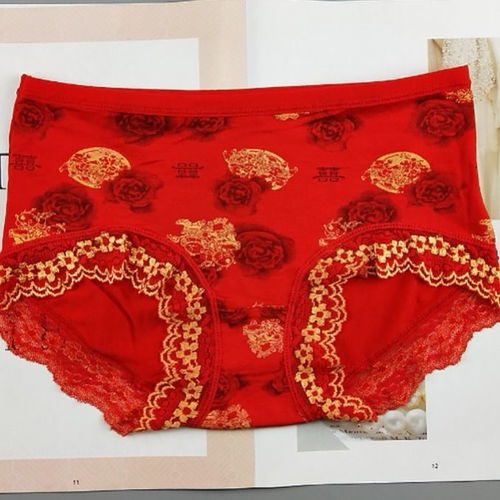 本命年纯棉性感内裤女中腰蕾丝花边收腹大红色三角裤喜庆结婚裤头