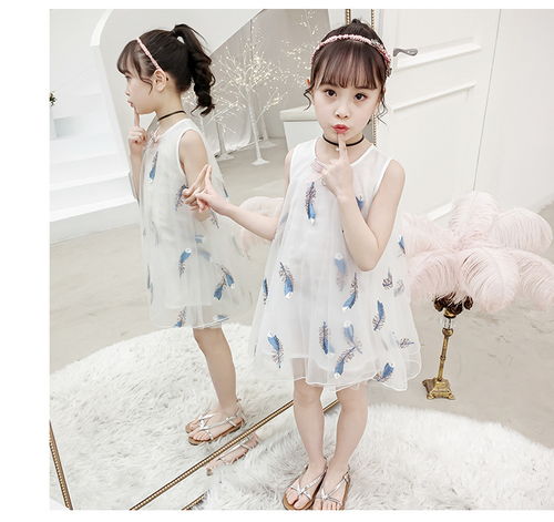2019新款清新童裙女童夏装裙子中大童儿童羽毛网纱连衣裙pwy