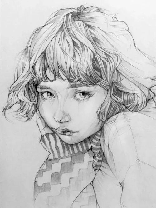一组细节超棒的女生手绘头像线稿