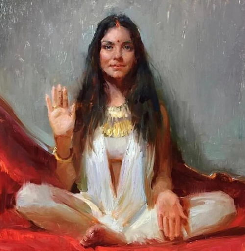印度女画家画美女油画,身披薄纱的女郎真美,让无数网友称赞