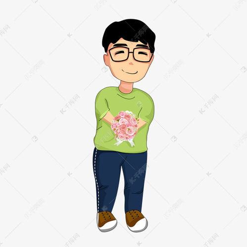 卡通可爱帅气手捧鲜花男孩素材图片免费下载千库网