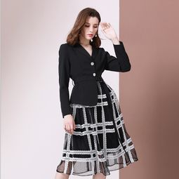 法米姿秋装新款时尚女装网纱拼接假两件长款百褶裙西装连衣裙99316图片大全邮乐官方网站