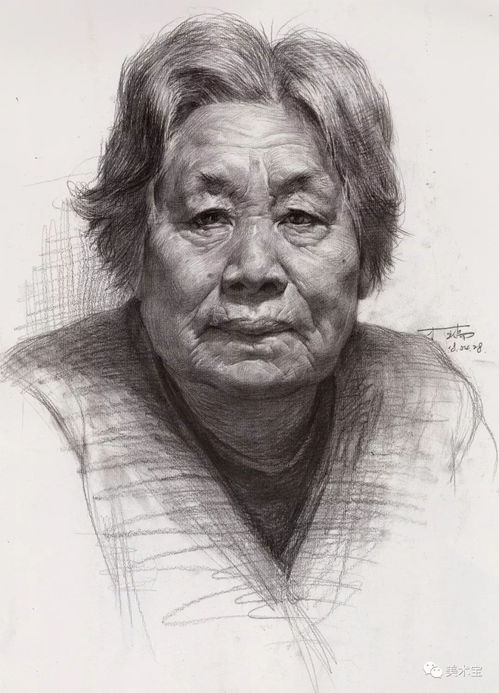 素描头像女老年作画步骤详解