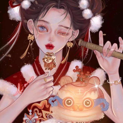 绝美手绘国潮风动漫女头新年红色头像