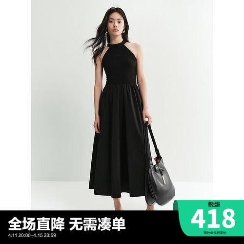佐丹奴裙子女装压褶梭织圆领无袖背心连衣裙0546432755苔绿m