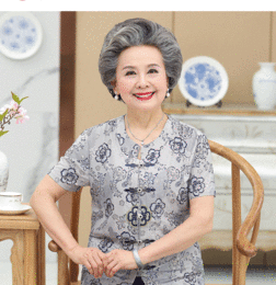 阔驰奶奶装夏装衬衫中老年人女民族风套装妈妈夏季上衣婆婆装老人衣服