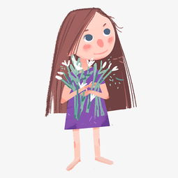 抱着花朵的女孩子插画图片素材其他格式下载动漫人物大全