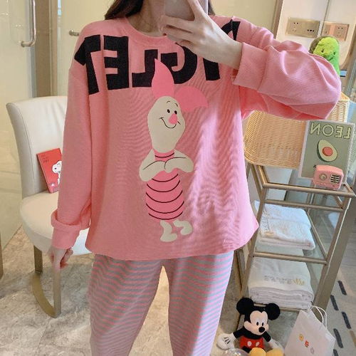 睡衣女春秋季薄款长袖韩版条纹学生卡通甜美宽松家居服两件套