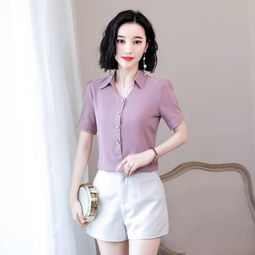 图荣短袖雪纺衫女装夏季韩版气质ol百搭衬衫休闲纯色上衣一件代发