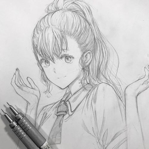黑白手绘线稿动漫少女,柔美的线条,有没有美到你呢