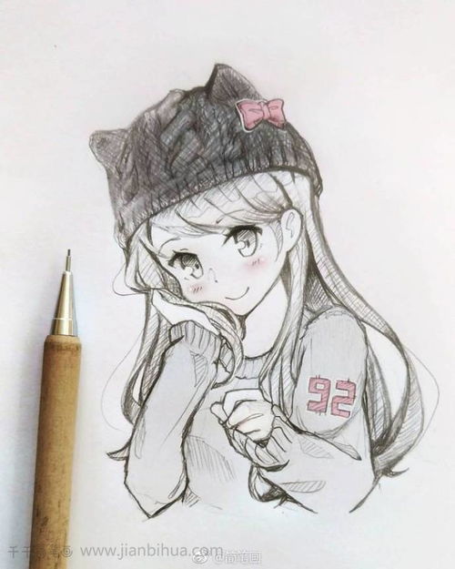 自动铅笔手绘动漫少女简笔画