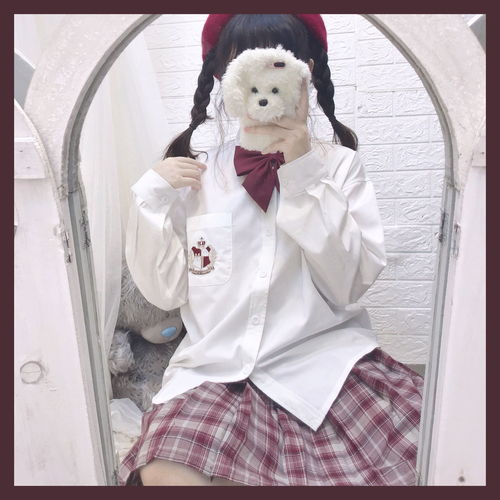 桥豆麻袋零度19新款jk制服学院风女学生刺绣白衬衫男女情侣衬衣