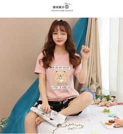 夏季短袖睡衣女士加大码少女薄款韩版卡通家居服套装