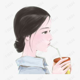 手绘美女喝果汁素材图片免费下载高清png千库网图片编号9163497