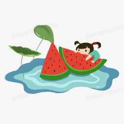 卡通简约可爱夏季爱吃西瓜的女孩png图片素材免费下载psd格式熊猫办公