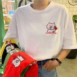 dg2019夏季韩版新款刺绣卡通短袖t恤女宽松上衣女装