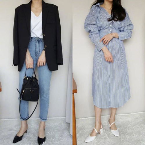 小个子女孩子的秋季穿搭,西服外套t恤搭配牛仔裤,秒变青春少女