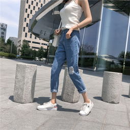 onlyice2019新款bf风破洞直筒九分牛仔裤女休闲卷边牛仔9分裤潮