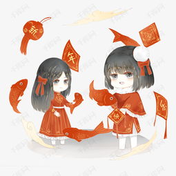 手绘女孩欢度新春素材图片免费下载高清psd千库网图片编号11393641