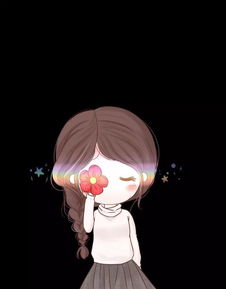 情侣头像男生左手拿花遮眼睛女生右手拿花遮眼睛的q版手绘图