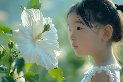 清新小女孩与鲜花人物肖像摄影摄影图下载至来源处