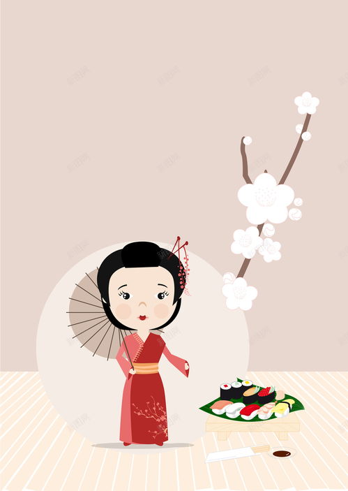 矢量日本寿司女孩樱花背景矢量矢量图童趣美食背景食品餐饮背景设计图片免费下载页面网页平面电商创意素材樱花背景素材
