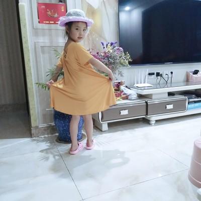 儿童莫代尔小女孩裙子洋气气质韩版夏季中大童露背短袖女童连衣裙