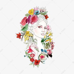 手绘浪漫拿花的美女素材图片免费下载高清png千库网图片编号9138198