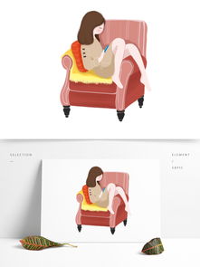 彩绘坐在沙发上的小女孩插画设计图片素材psb格式下载其他大全