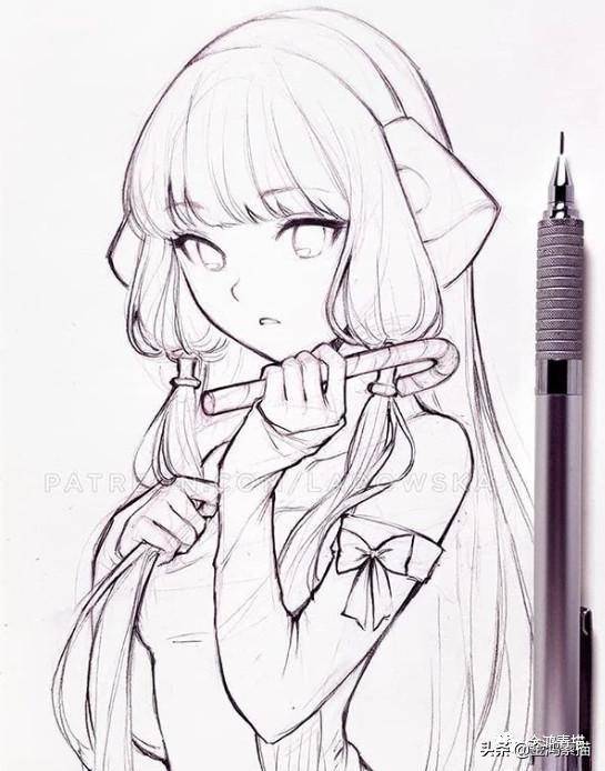 超美的日漫风格少女线条,灵气逼人线描