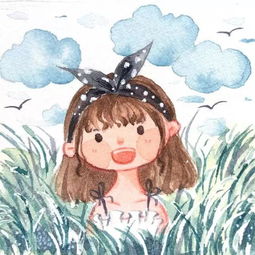 水彩插画夏日里的可爱小女孩水彩插画,爸比的小棉袄