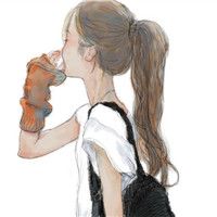 女生背影头像卡通马尾